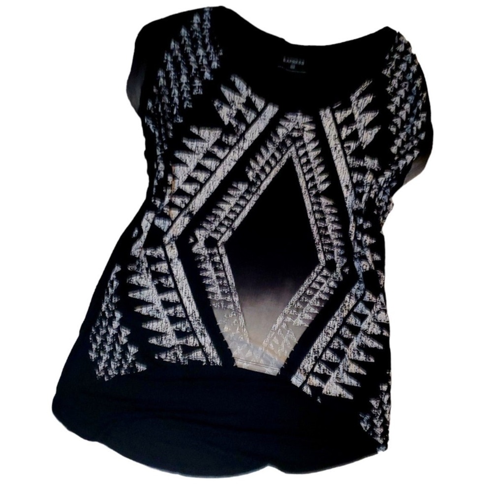 Express top blouse Tribal print black white Very Loose fit XS fits like L mint